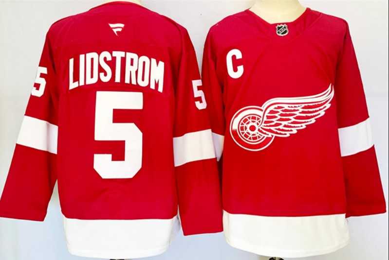 Mens Detroit Red Wings #5 Nicklas Lidstrom Red 2024-25 Stitched Jersey